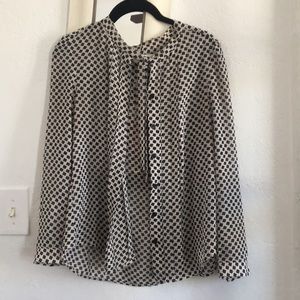 LOFT Black and white chiffon button up blouse